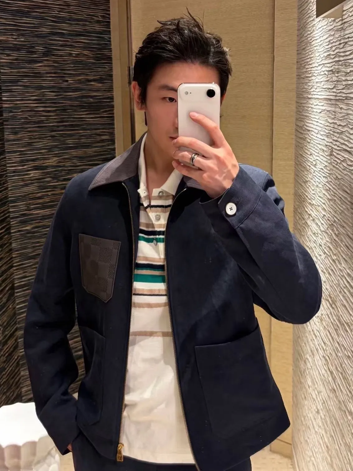 Louis Vuitton/Louis Vuitton checkerboard leather pocket blend work jacket